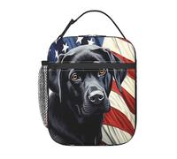 Bolsa Termica Bandera Estadounidense Con Perro Labrador Negro Lunch Bag Portátil Bolsa Comida Picnic Bolso Comida Para Escuela Work Camping