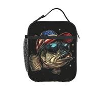 Bolsa Termica Comida Sombrero Gafas de sol Fish Bandera americana Polifuncional Bolsa de Almuerzo Resistente Almuerzo Porta Alimentos para Clase Hombres Viaje