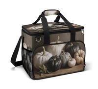 Bolsa térmica con aislamiento térmico y diseño de calabazas blancas y negras, estilo vintage, rústico, para camping, playa, portátil, a prueba de fugas, con correa para el hombro