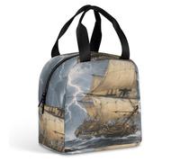 Bolsa térmica con diseño de antiguo velero en medio de una tormenta. Fiambrera resistente, suave, impermeable y con aislamiento térmico, con cremallera. Bolsa reutilizable de gran capacidad para adult