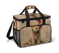 Bolsa térmica con diseño de perro de Navidad con sombrero rojo de Papá Noel, vintage, bolsa térmica aislada para playa, portátil, a prueba de fugas, con correa para el hombro