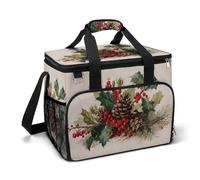 Bolsa térmica con diseño de piñas marrones botánicas vintage, hojas de acebo, bolsa térmica aislada, bolsas portátiles a prueba de fugas con correa para el hombro