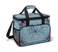 Bolsa térmica de Navidad con diseño floral de hojas de acebo, bayas, vintage, para camping, enfriadores de playa, bolsas portátiles a prueba de fugas con correa para el hombro