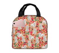 Bolsa Termica Diseño De Perro Maltés Lindo Mejores Flores Perro Maltés Lindo Flores Lunch Bag Picnic Bolso Comida Portátil Porta Alimentos Para Escuela Hombre Y Mujer Viajes