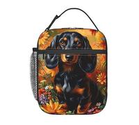 Bolsa Termica Flores De Perro Salchicha Bolso Comida Frescura Bolsa Comida Picnic Bolso Nevera Para Camping Escuela Hombre Y Mujer