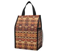 Bolsa térmica para alimentos a prueba de fugas, diseño nativo del suroeste americano en tonos beige, gris y marrón, nevera portátil plegable con bolsillos laterales para almuerzos de trabajo y aventur