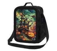 Bolsa térmica para el almuerzo con diseño de castillo de calabaza para la noche de Halloween, reutilizable y a prueba de fugas, ideal para hombres y mujeres, la oficina, el trabajo, la escuela, la pla