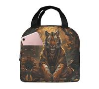 Bolsa térmica para el almuerzo para hombres y mujeres, bolsa de almuerzo con tigre en el bosque y hojas caídas, bolsa térmica suave para viajes, pequeña fiambrera para adultos, unisex, bolsa de