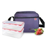 Iris barcelona - Classic Lunch Bag, Set de Bolsa Térmica Porta Alimentos Ligera de 4 l y 2 Tapers de 0,6 l, Morado