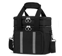 Bolsa Térmica Portátil de 12.5L con Doble Compartimento, Nevera Portátil para Alimentos con Bandas Reflectantes y Base Antideslizante, Lonchera de Trabajo para Comida Fría o Caliente, Pro Negro