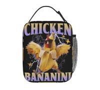 Bolsa térmica reutilizable para el almuerzo, con diseño de pollo, plátano, bombardino y cocodrilo, ideal para picnics, deportes y actividades al aire libre.