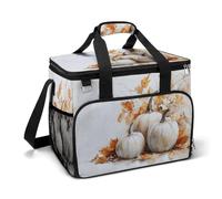 Bolsa térmica rústica beige otoñal con diseño de calabazas y hojas para acampar, enfriadores de playa, bolsas portátiles a prueba de fugas con correa para el hombro
