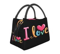 Bolsa térmica suave, lonchera aislada con estampado colorido con letras "I Love Lettering"
