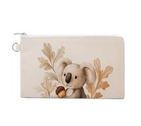 Bolsa tipo cartera de lona, bonito koala con estampado de bellota en tocón de árbol, monedero con cremallera, bolsa pequeña para cosméticos