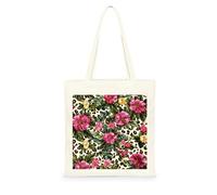 Bolsa Tote Bag 35X38Cm Flores Rosadas Tropicales Bolsa Tela Para Pintar Estampada Bolsas De Con Algodon Asas Blanca Por Niñas Y Mujeres Lienzo Bolsas Eco, Lavadora, Compras, Vacaciones, Trabajo