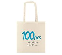 Bolsa Tote Bag, Pack de 100 Bolsas de Algodón Multiusos con asas largas, Bolsa Fuerte, Lavable reutilizable, ideal para bolsa Compra, para Ropa, Colegio, Alimentos, Verduras, Manualidades, Pintar