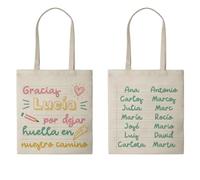 Bolsa Tote Bag Profesora Personalizada Fin de Curso. Algodón Orgánico 140g/m² Color Natural con Asas Largas. Regalo Original Maestra Seño Tutor para Agradecimiento. (Huella en nuestro camino)