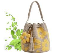 Bolsa Tote Crochet, 25 * 20 * 6CM, Bolsa Bandolera Mujer Ganchillo, Bolso de Hombro de Paja, Bohemio Casual Bolso de Verano, Grande, Monederos, para Viajes A La Playa, Vacaciones, Citas (Amarillo)