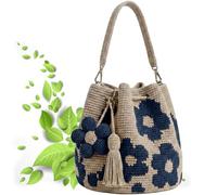 Bolsa Tote Crochet, 25 * 20 * 6CM, Bolsa Bandolera Mujer Ganchillo, Bolso de Hombro de Paja, Bohemio Casual Bolso de Verano, Grande, Monederos, para Viajes A La Playa, Vacaciones, Citas (Azul)