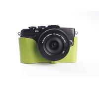 Bolsa TP genuino hecho a mano de cuero verdadero de la cubierta del caso La mitad de la cámara para Olympus E-EPL7 PL7 Verde