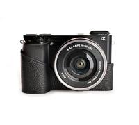 Bolsa TP genuino hecho a mano de cuero verdadero de la cubierta del caso La mitad de la cámara para Sony A6000 Negro