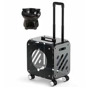 Bolsa Transparente para Mascotas con Ruedas Y Asa, Caja PortáTil Transparente para Gatos con Asa TelescóPica, DiseñO De Gran Espacio, Adecuada para Viajes De Senderismo. (Black)