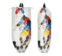 Bolsa trasera de cuerda con bolsillos con cremallera para adultos, playa, piscina, viajes, acuarela de gato colorido