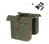 Basil City MIK - Bolsa Doble (28 - 32 L, Impermeable, Incluye Placa adaptadora MIK con Cerradura), Color Verde