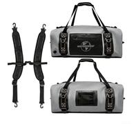 Bolsa trasera impermeable para motocicleta para montar al aire libre con correas de hombro ajustables y bolsillos externos de malla para botellas y gafas de sol (90 L (60 L (34 x 25 x 74 cm), gris)