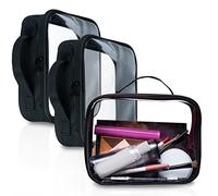 Bolsafy Bolsas de Maquillaje Transparentes con Cremallera, Black, Pack 3- Medium (Same Size), Bolsas de Maquillaje Transparentes con Cremallera