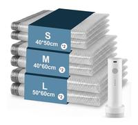 Bolsas Almacenaje Ropa al Vacío 6 Piezas con Bomba Eléctrica Inalámbrica 2*S(40x50cm)+2*M(40x60cm)+2*L(50x60cm), Carehabi Bolsas para Guardar Ropa para Viajes, Carga USB-C para Maletas y Armario