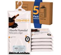Bolsas Antihumedad Armarios PREMIUM con CARBÓN ACTIVADO - Deshumidificador Armario, Antihumedad para Armarios y Habitación, Elimina Moho y Malos Olores en la Ropa, Perchas Antihumedad - OSHMEA® Pack 5