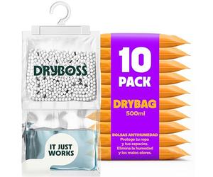 Bolsas Antihumedad Armarios XL - DRYBOSS - Deshumidificador para armario que absorbe humedad y condensación en pared, habitación, cajones y ropa, ayuda contra moho y olores - Pack 10 (2,5 kg)