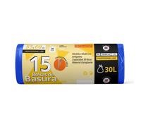Bolsas Basura, Bolsas Basura 30L, Resistentes, Aptas para Cubos de Basura de 30L, Antigoteo, Bolsas con Autocierre Fácil, Apta para Todo Tipo de Desechos, 55x60 cm - Ofituria (15 bolsas, 30L)