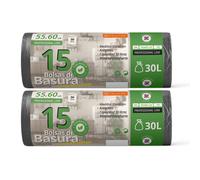Bolsas Basura, Bolsas Basura 30L, Resistentes, Material 100% Reciclado y Reciclables , Antigoteo, Bolsas con Autocierre Fácil, Apta para Todo Tipo de Desechos, 55x60 cm - Ofituria (15 bolsas, 30L)