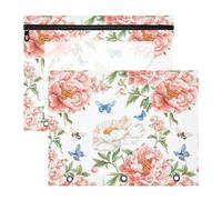Bolsas blancas con diseño de mariposas florales de primavera con cremalleras suaves, carpetas de bolsillo para papel A4, cartas, paquete de 2 suministros de oficina para estudiantes
