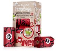 Bolsas Caca Perro Biodegradables MyAlphaPet -Respeta el Medio Ambiente - La Mejor Valorada EN13432 - 8 Rollos Olor Rosa 120 Bolsitas - Tamaño Grande 23x33cm - Bolsas Caca Perro Anti Goteo