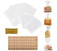 Bolsas Celofan,200 Bolsas Transparente,Bolsas Plastico De Regalo Para Galletas Dulces,Tortade,Dulces,Magdalenas,Chocolate,Piruletas Papel Celofan Con 200 Lazos Metálicos+20 Pegatinas(10x15+15x20cm)