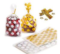 Bolsas Celofan, 200 Pcs Bolsa Galletas Transparente, Bolsas Celofan Transparente con 200 Pcs Metálico Lazos de Torcedura para Galletas Caramelo