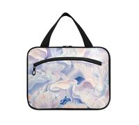 Bolsas colgantes abstractas de hongos con ilustración digital, azul, rosa, blanco, para mujeres de viaje, con gancho, bolsa de aseo unisex para colgar para viajes, necesarios, cartera para maquillaje
