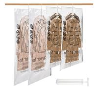 Bolsas colgantes de almacenamiento al vacío, 4 Piezas Bolsas Vacio Ropa, 135x70cm, 110x70cm, Bolsas al Vacio para Guardar Ropa con Bomba para Trajes, Abrigos, Chaquetas