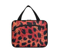 Bolsas colgantes de piel de animal con diseño de leopardo rojo y negro para viajar con gancho, bolsa de afeitado para hombres y mujeres, imprescindibles para cruceros, organizador de maquillaje para L