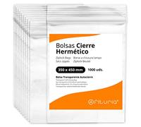 Bolsas con Cierre Hermético de Plástico Transparentes Ideales para Congelar Alimentos, Guarda Documentos, Bolsas Reutilizables y de Conservación - Ofituria (1000 Bolsas, 350 x 450 mm)