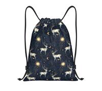 Bolsas con Cordón Alce Estrellado Azul Marino Drawstring Bag Ajustable Mochila con Cordón Luz Bolsa De Cuerdas para Gimnasio Playa Natación