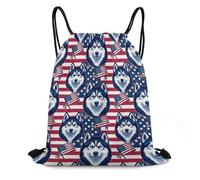 Bolsas con Cordón Bandera Estadounidense con Perro Husky Siberiano Mochila con Cordón Ajustable Mochila Cuerdas Durable Bolsa De Cuerda para Escuela Vacaciones Natación