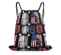 Bolsas con Cordón Bombero Héroe Bandera Americana Retro Vintage Negra Mochila con Cordón Ajustable Bolsa De Cuerdas Durable Mochila Cuerdas para Gimnasio Escuela Vacaciones