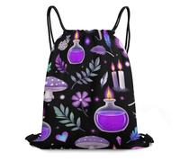Bolsas con Cordón Bruja Gótica Mágica, Bruja, Alucinante, Hongos Morados Mochila con Cordón Luz Drawstring Bag Plegable Bolsa De Cuerdas para Vacaciones Escuela Playa