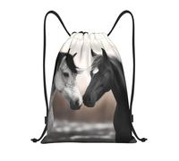 Bolsas con Cordón Caballos Blancos Y Negros Drawstring Bag Luz Bolsa De Cuerda Ajustable Mochila Cuerdas para Vacaciones Gimnasio Natación
