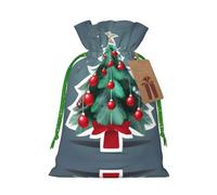 Bolsas con cordón con estampado de árbol de Navidad y bola roja, bolsas de regalo reutilizables con cordón, perfectas para vacaciones y fiestas