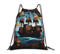 Bolsas con cordón con estampado de barco pirata de dibujos animados, mochilas deportivas y de gimnasio, perfectas para baloncesto, yoga, viajes y mucho más